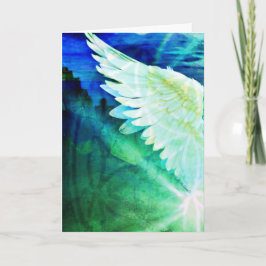 Cartão Anjo Guardião Asa Azul Verde – Saudação em Branco