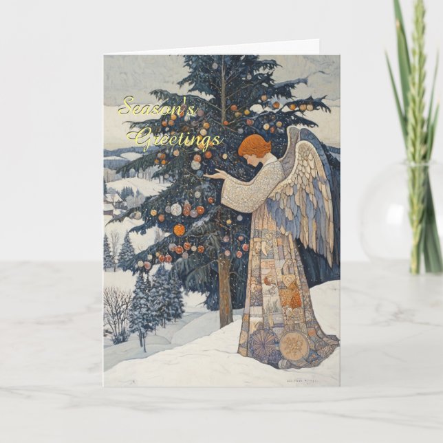 Cartão Anjo no Natal da Paisagem Neve (Frente)