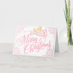 Cartão Anjo Rosa Pastel Feliz Natal