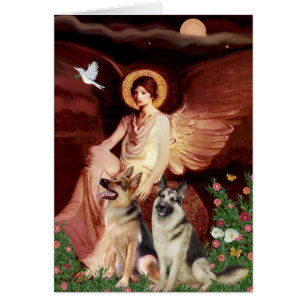Cartão Anjo sentado - Dois German shepherd