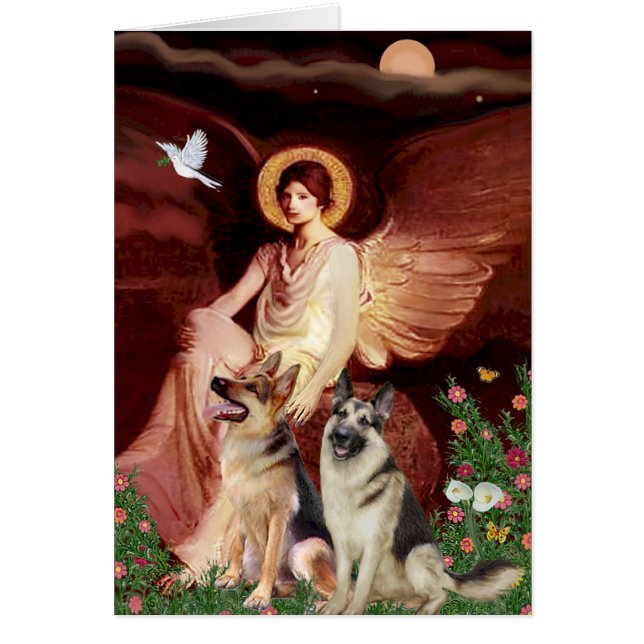 Cartão Anjo Sentado - Dois Pastores Alemães (Frente)