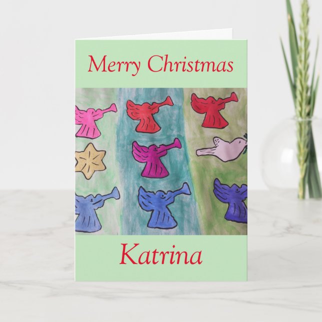 Cartão Anjos com trompetes Natal (Frente)