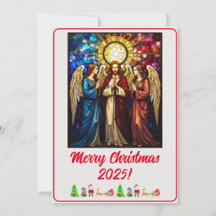 Cartão Anjos de Natal Digitais Personalizados Vidro Color