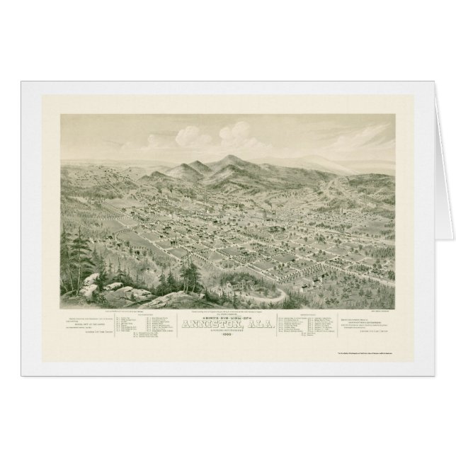 Cartão Anniston, mapa panorâmico do AL - 1888 (Frente Horizontal)