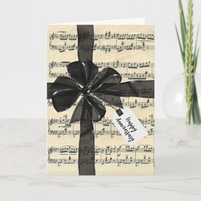 Cartão Anniversary Black Bow On Sheet Music  (Frente)