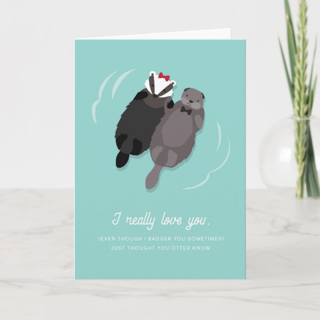 Cartão Anniversary Card for Husband Otter and Badger (Frente)