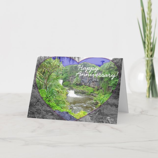 Cartão Anniversary Card Tropical Hawaiian Waterfalls (Frente)