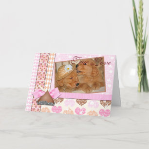 Cartão anniversary golden retriever puppies in frame