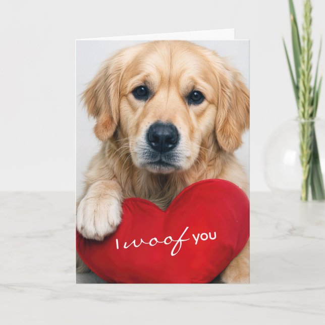 Cartão Anniversary Golden Retriever With Red Heart Pillow (Frente)