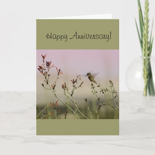 Cartão Anniversary Greeting Card with Hummingbird Design (Frente)