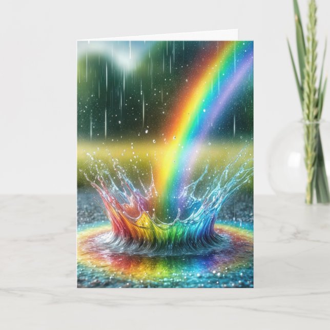 Cartão Anniversary Rainbow Splashing In a Puddle (Frente)