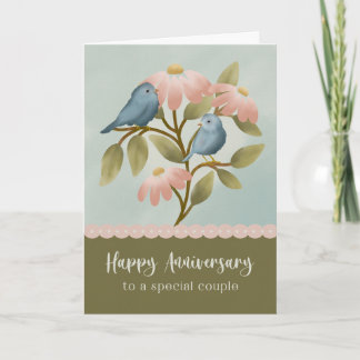 Cartão Anniversary to a Special Couple Floral Blue Bird 