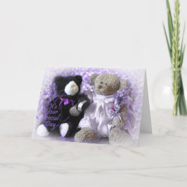 Cartão Anniversary-Wedding Bouquet from Bear -Purple