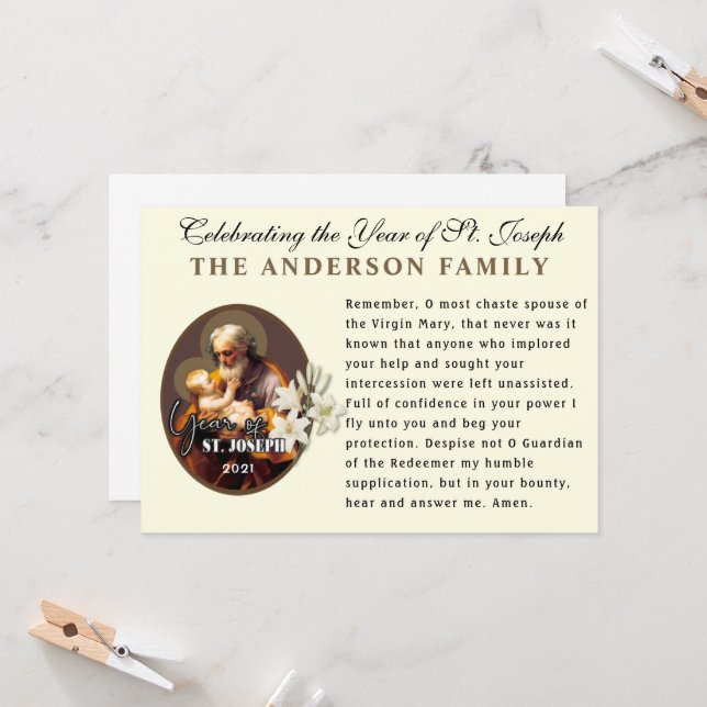Cartão Ano da Oração Memorare Católica de São José (Frente/Verso In Situ)