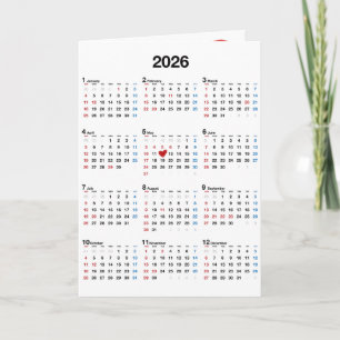 Cartão Ano de Aniversário 2026 Com Coração Vermelho