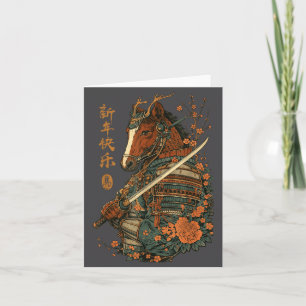 Cartão Ano do Cavalo 2026 Arte da Onda Japonesa Ano Novo