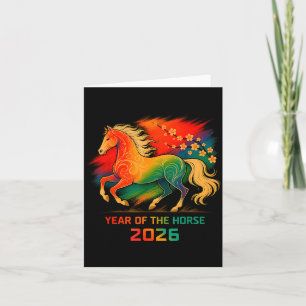 Cartão Ano do Cavalo Vibrante Arte Zodiacal Florido 2026