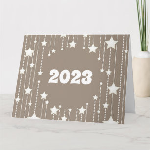 Cartão Ano Novo 2023 cor bege natural estrelas brancas