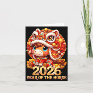 Cartão Ano novo chinês 2026 ano do cavalo de fogo