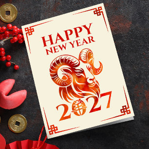 Cartão Ano Novo Chinês do Bode de Fogo 2027