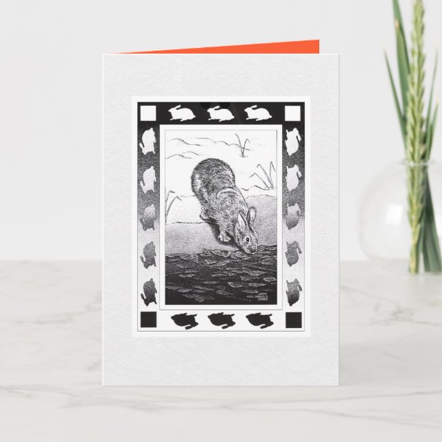 Cartão Ano Novo do Coelho Chinês Dobrável de Cumprimentos (Frente)