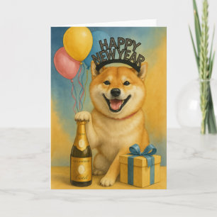 Cartão Ano Novo Feliz Shiba Inu