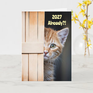 Cartão Ano Novo Fofo Engraçado 2027 Gatinho Laranja Gengi