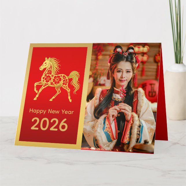 Cartão Ano Novo lunar chinês - Ano do Cavalo 2026 (Frente)