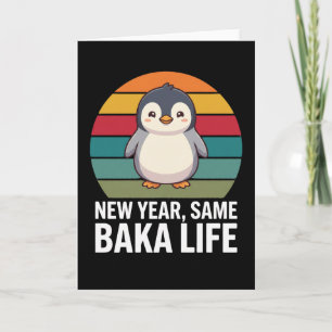 Cartão Ano Novo Mesma Vida de Baka Piada de Pinguim Anima
