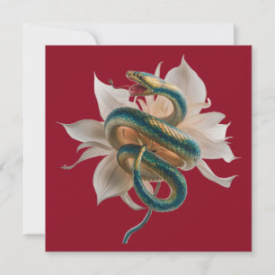 Cartão Ano Novo Personalizado da Serpente Dourado Vermelh