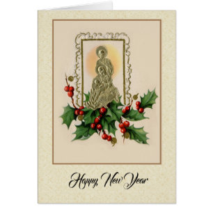 Cartão Ano novo santamente de Jesus Mary Joseph da