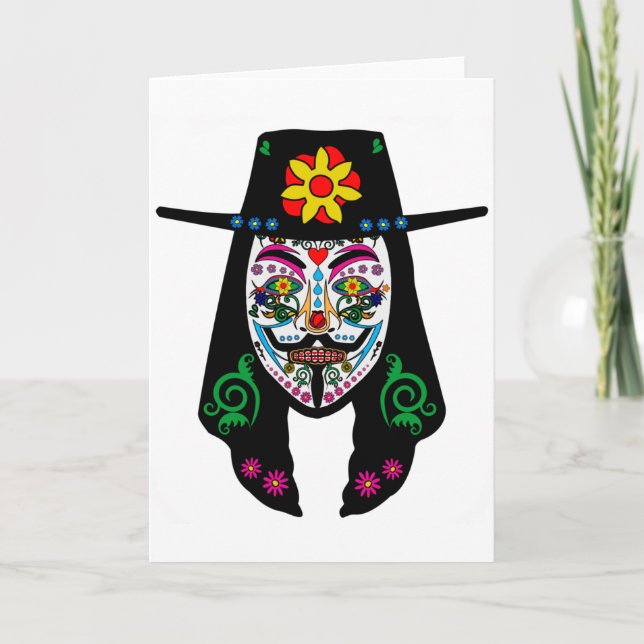 Cartão ANONYMOUS Day of the Dead 7 Anon Mask Sugar skull (Frente)