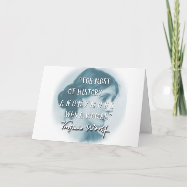 Cartão Anonymous Was a Woman ~ Virginia Woolf quote blue (Frente)