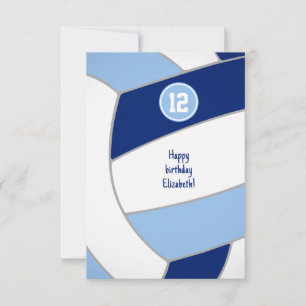 Cartão anos ou parabéns de voleibol branco azul