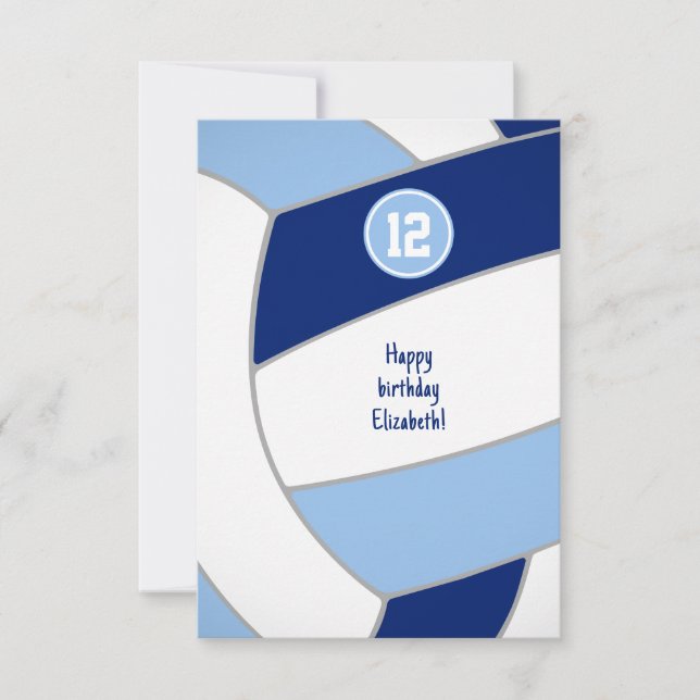 Cartão anos ou parabéns de voleibol branco azul (Frente)