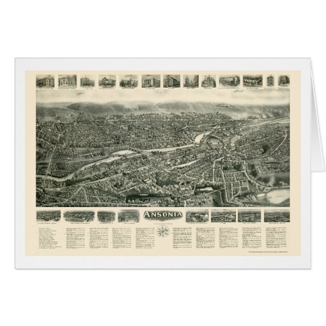 Cartão Ansonia, mapa panorâmico do CT - 1921 (Frente Horizontal)