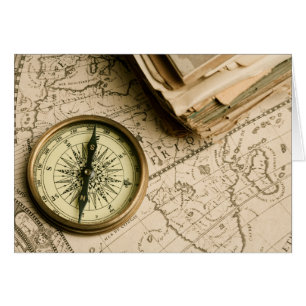 Cartão Antigo Compass Sobre Mapa Antigo