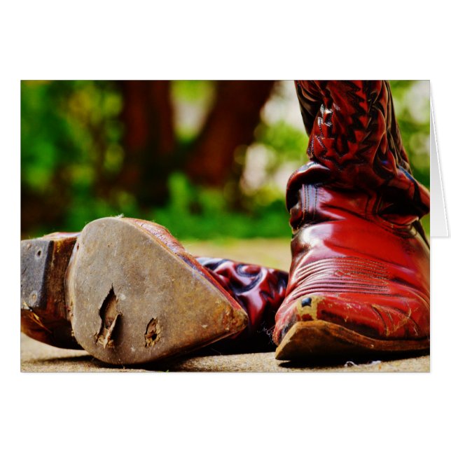 Cartão Antigo Cowboy Vermelho Boots Western Card (Frente Horizontal)