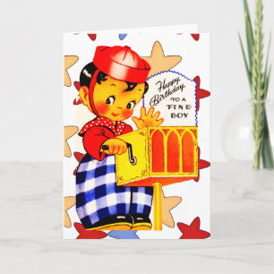 Cartão Antigo Feliz Aniversário ao Menino