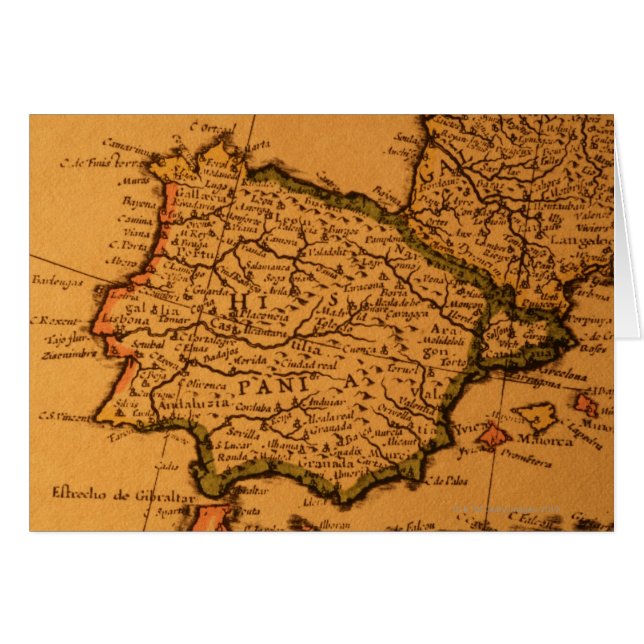 Cartão Antigo mapa da Espanha (Frente Horizontal)