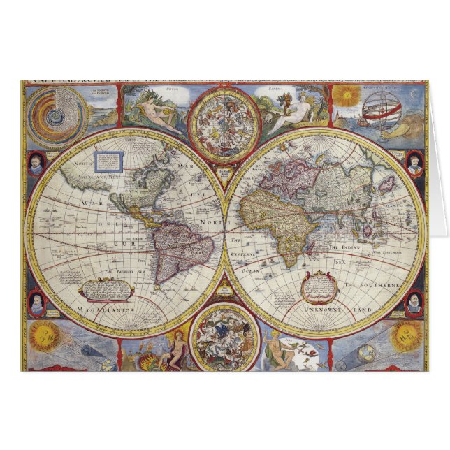 Cartão Antigo Mapa do Mundo (Frente Horizontal)