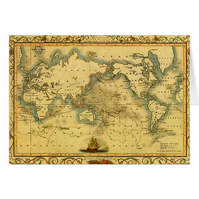 Cartão Antigo Mapa Mundial Antiquado (Frente Horizontal)