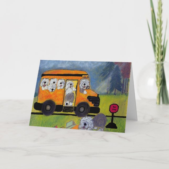 Cartão Antigo Sheepdog Wigglebottom School Bus (Frente)