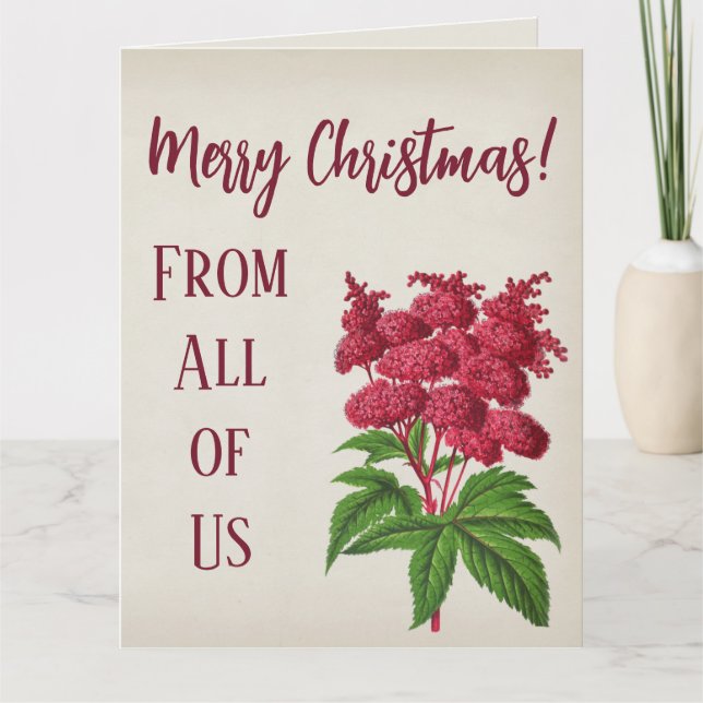 Cartão Antigos Natais vintages Red Spiraea Palmata (Frente)