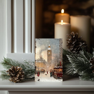 Cartão Antiquado inverno no Natal clássico de Londres