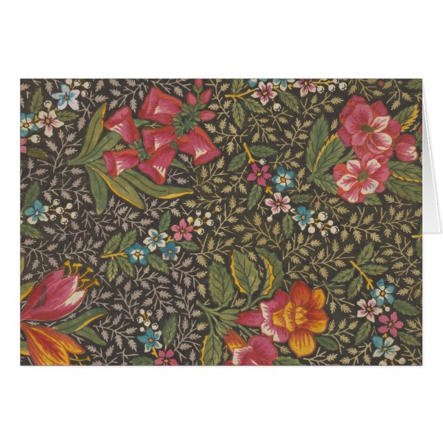 Cartão Antiquado Toile de Jouy 1800s Floral Branches (Frente Horizontal)