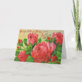 Cartão Antique Birthday Card with Red Roses