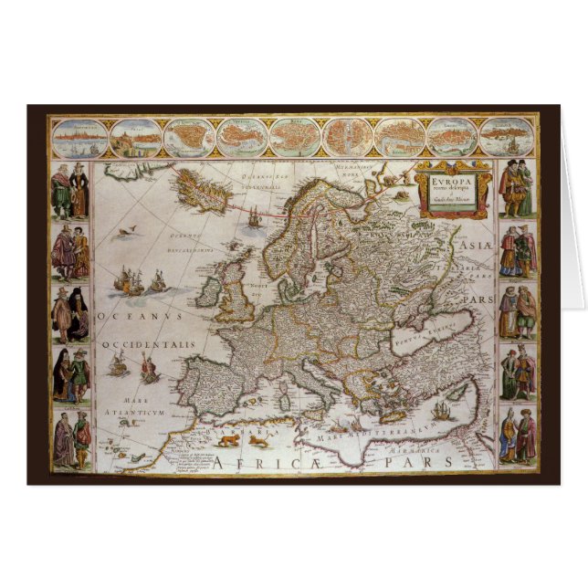 Cartão Antique Map of Europe by Willem Jansz Blaeu, c1617 (Frente Horizontal)