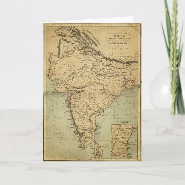 Cartão Antique Map of India in the 19th Century (Frente)