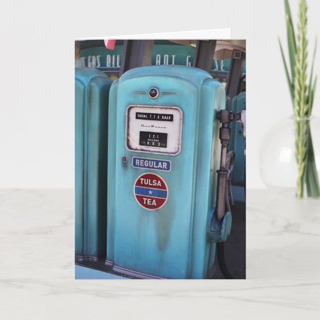 Cartão Antique Retro Gasoline Pump Thinking of You Card (Frente)